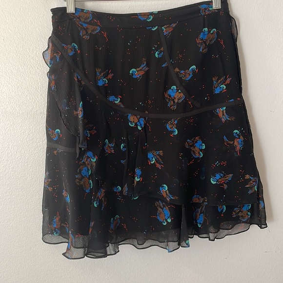 Coach Black tiered Chiffon skirt with all over bird print - Picture 3 of 3